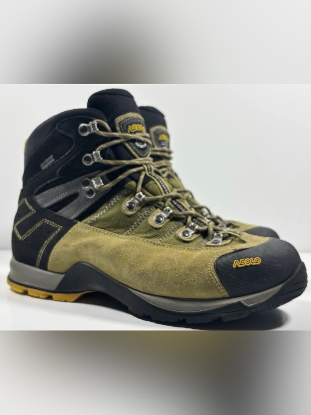 Asolo Fugitive GTX Gore-Tex Hiking Boots Mens Size 11 Olive EUC Leather Vibram